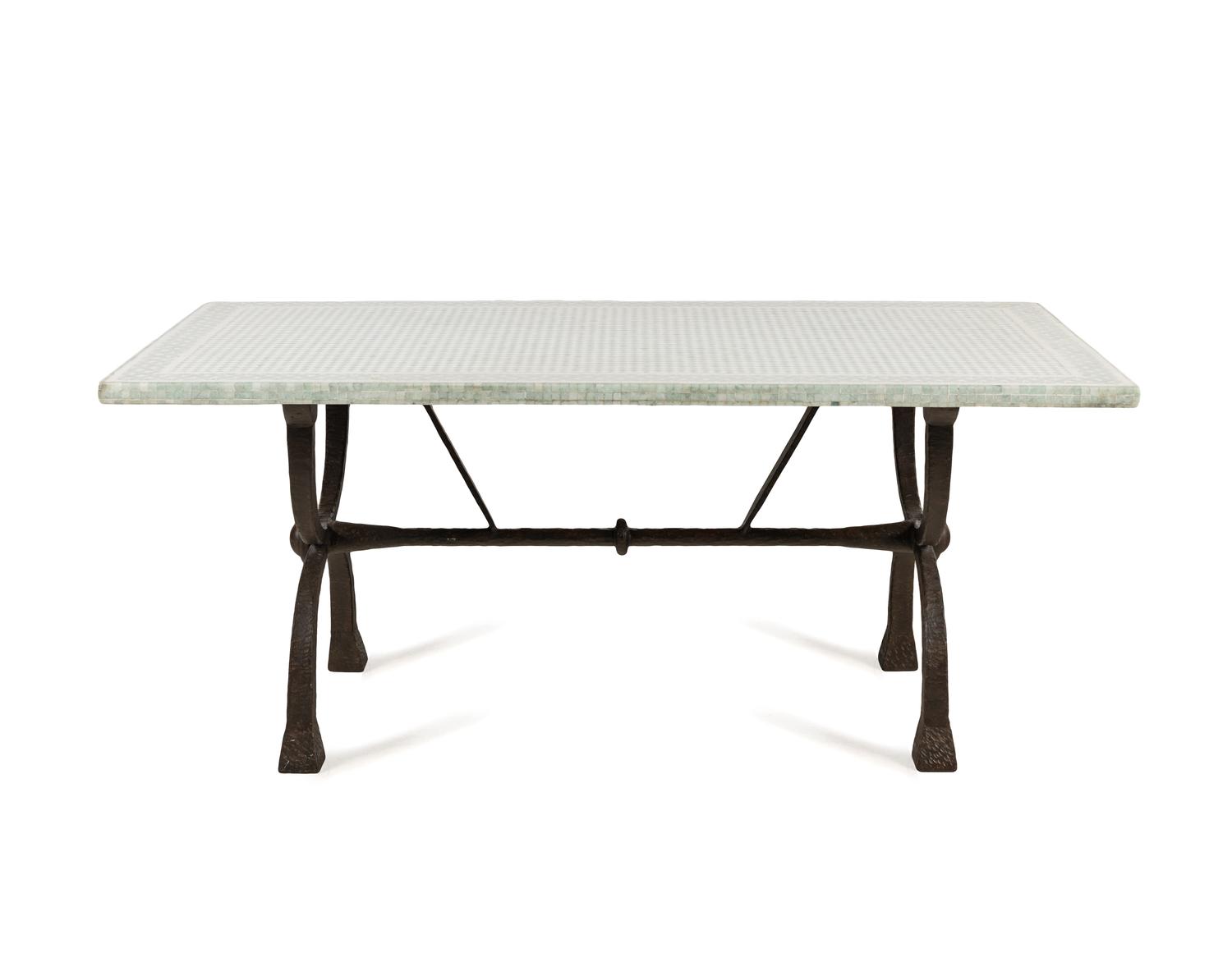 A Custom Roman Style Iron and Mosaic-Top Table