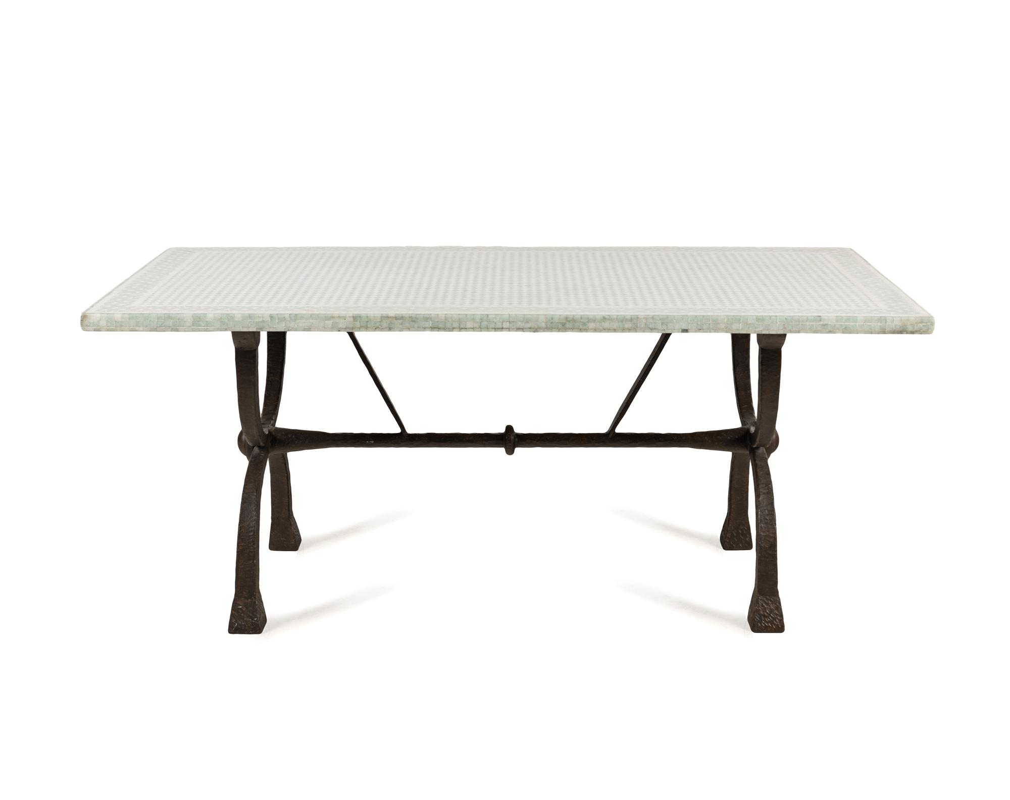 A Custom Roman Style Iron and Mosaic-Top Table
