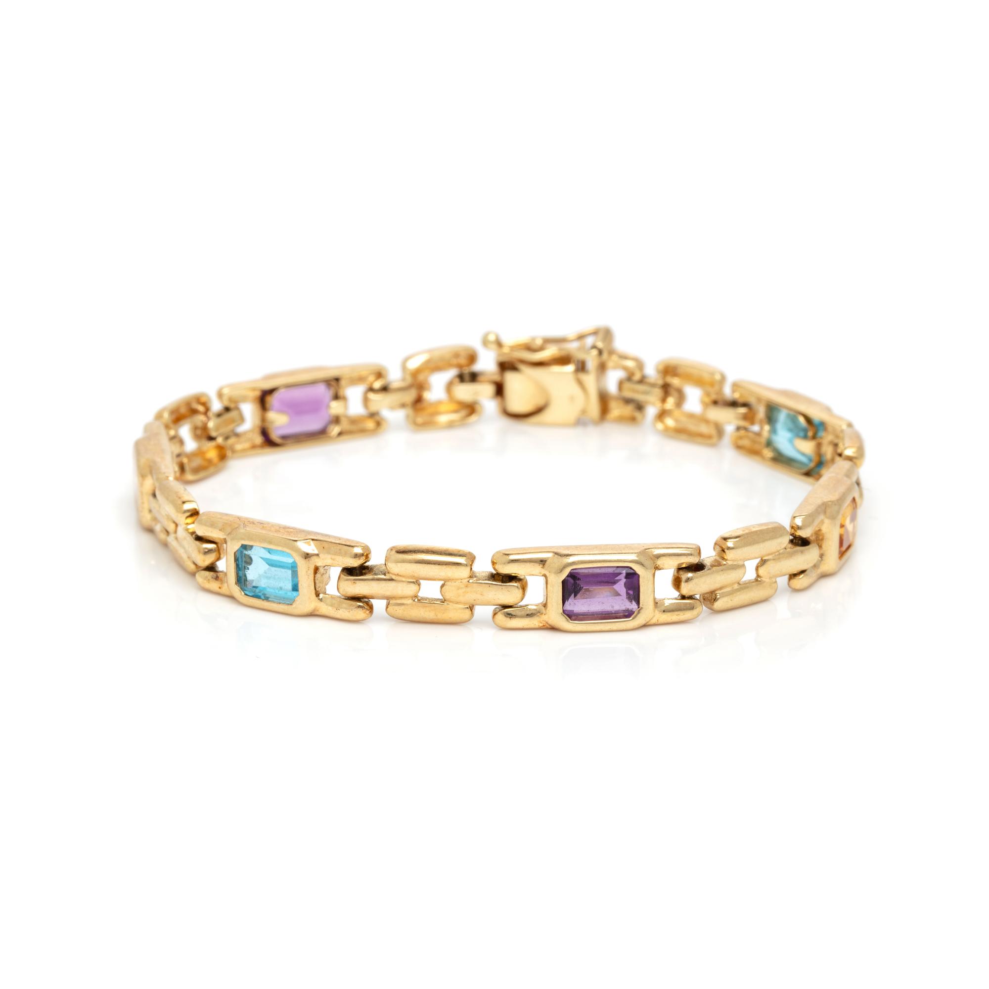 THREE MULTI-GEMSTONE AND YELLOW GOLD BRACELETS