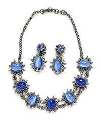A Jean-Louis Blin Metal Necklace and Earclip Set, Necklace: 17" length; Earclip:n 2" x 1".