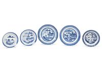 A Group of Forty-Eight Canton Blue and White Porcelain Bread Plates