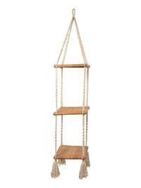 A Three-Tier Cord and Rattan Hanging Shelf Unit