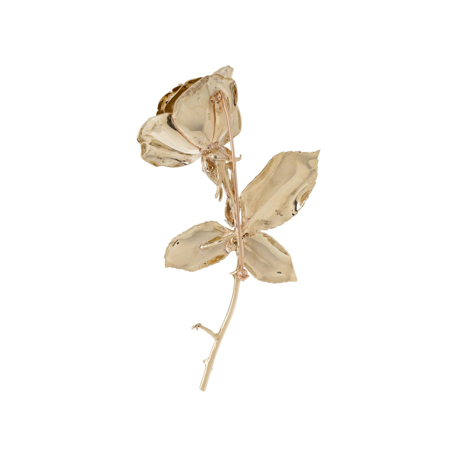 YELLOW GOLD AND DIAMOND ROSE BROOCH