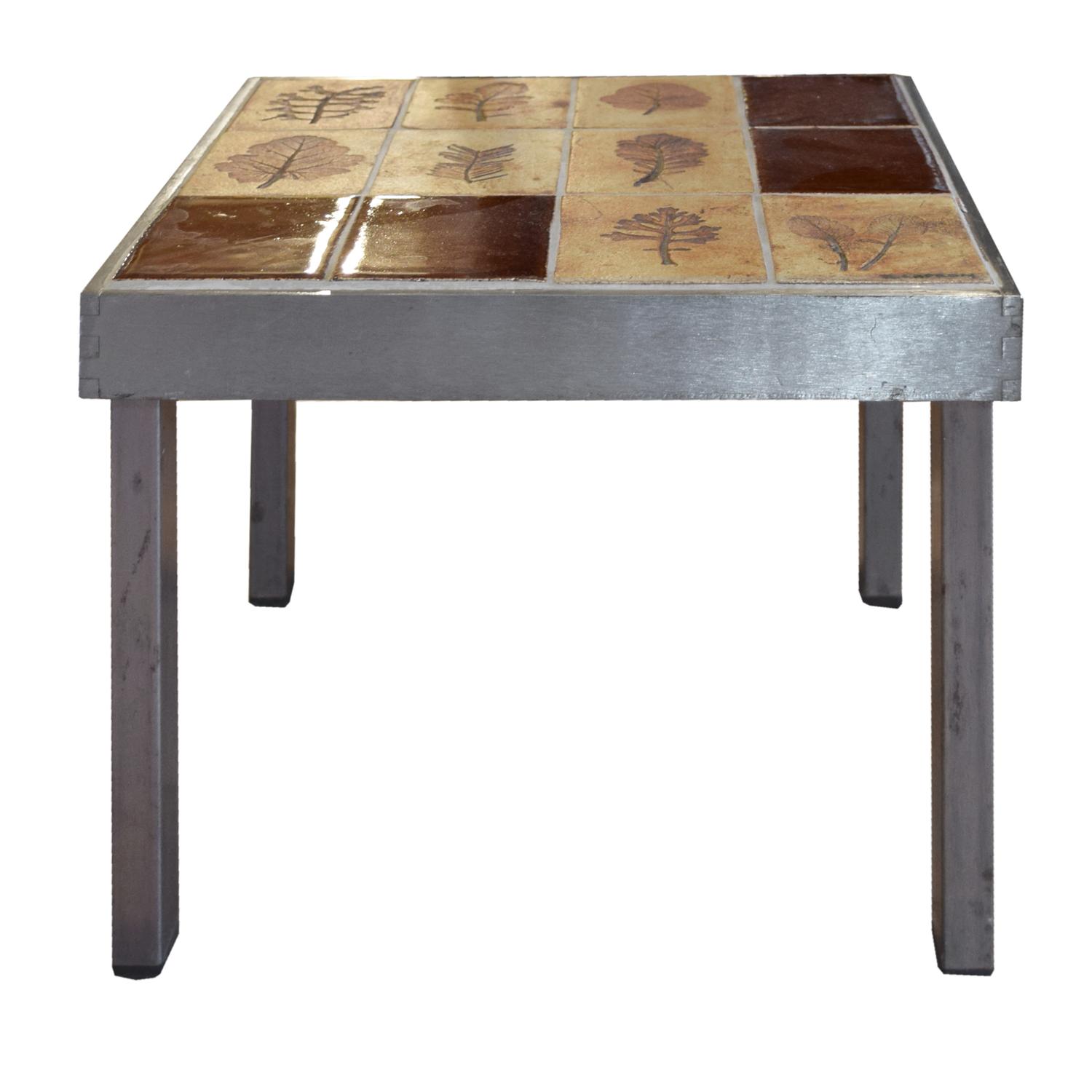 A Pair of Mid-Century Steel and Tile Tables by Roger Capron 14.25" W x 16.25" D x 11.5" H — France, Circa 1960