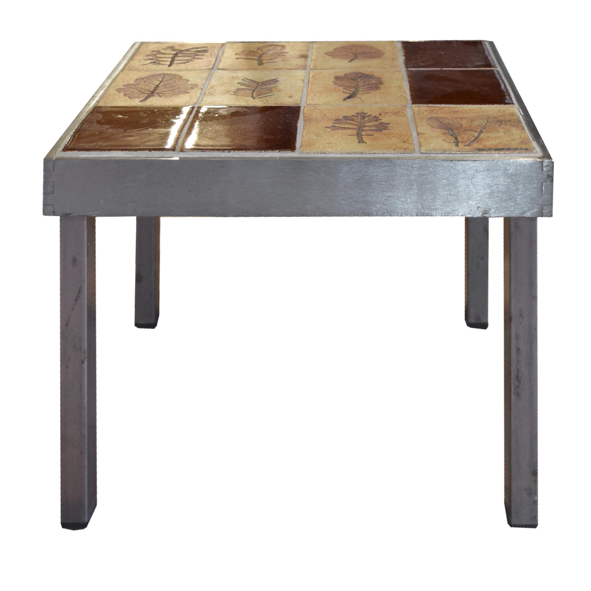 A Pair of Mid-Century Steel and Tile Tables by Roger Capron 14.25" W x 16.25" D x 11.5" H — France, Circa 1960