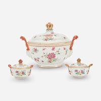 A collection of twenty-six Chinese Export Famille Rose and Sansom porcelain tablewares 18th and 19th century