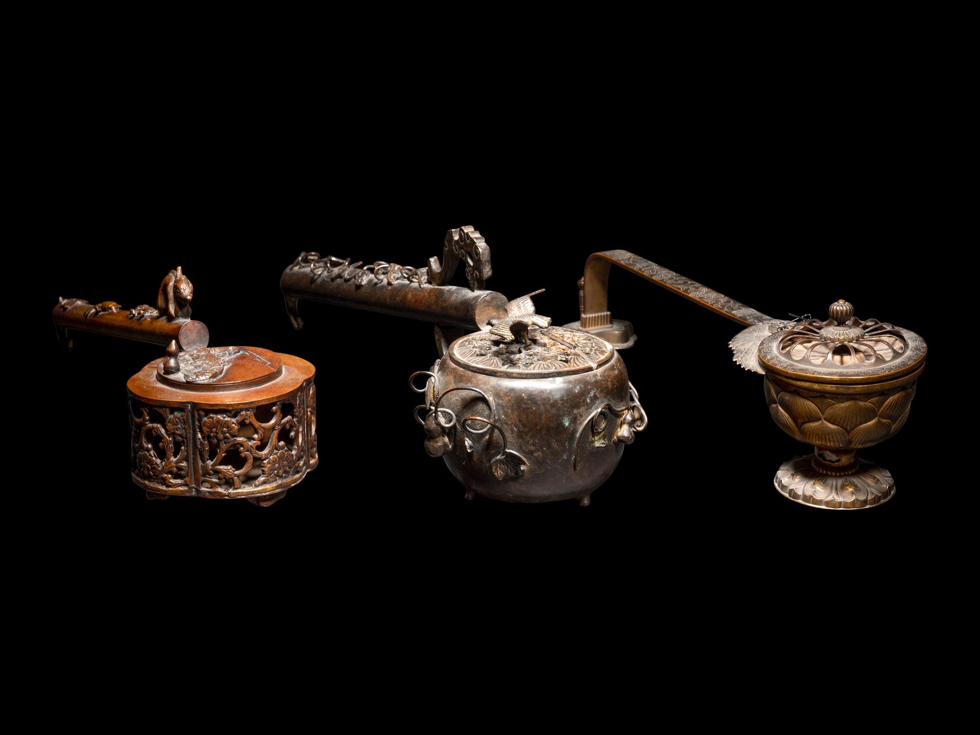 Three Japanese Bronze Incense Burners