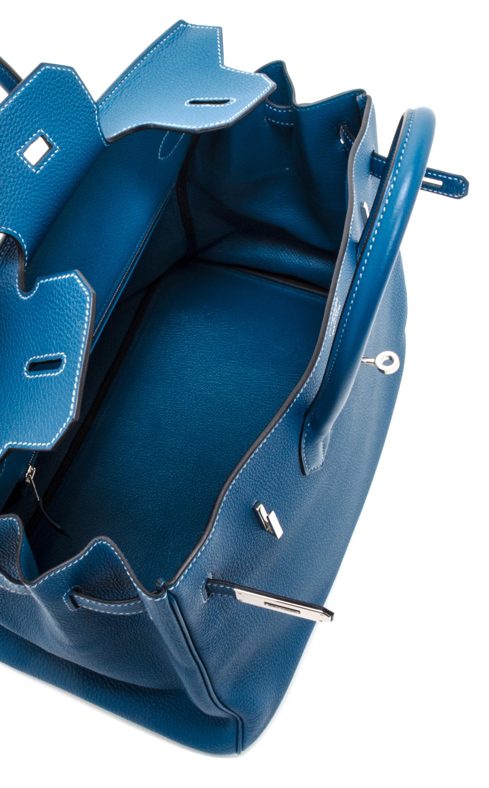 An Hermes Bleu Galice Togo 35cm Birkin Handbag, 14" x 10" x 7".