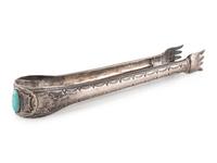 Southwestern-style Heavily Stamped Sterling Silver and Turquoise Tongs