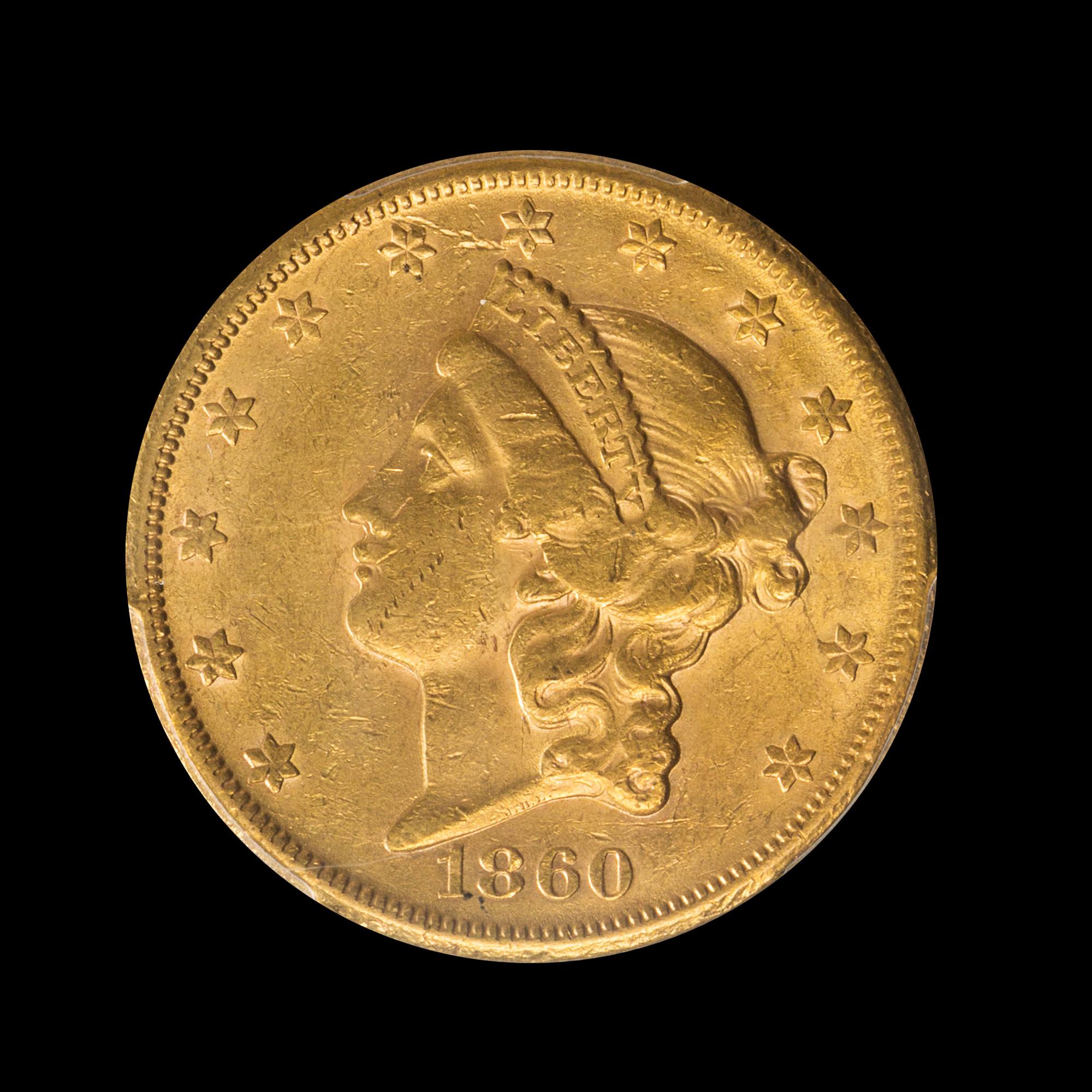 A United States 1860-S Liberty Head $20 Gold Coin