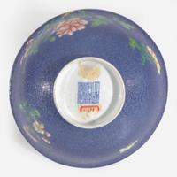 A Chinese blue sgraffito-ground famille rose "Peony” bowl 粉彩牡丹碗 Qianlong six-character seal mark ?????