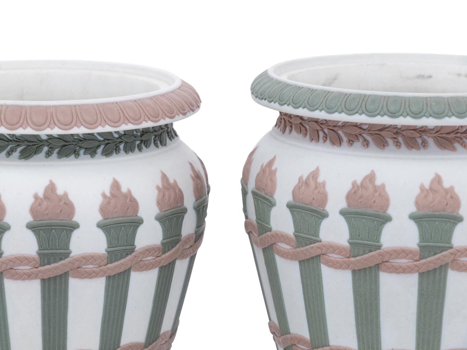 Two Wedgwood Three-Color Jasperware Torches Vases