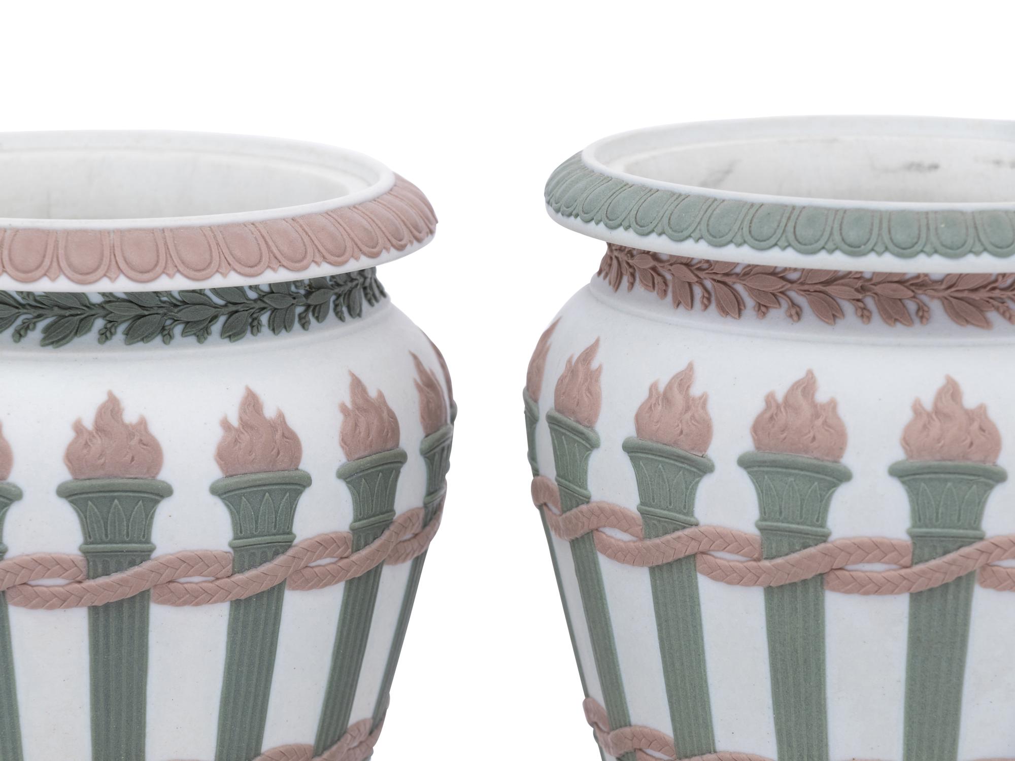 Two Wedgwood Three-Color Jasperware Torches Vases