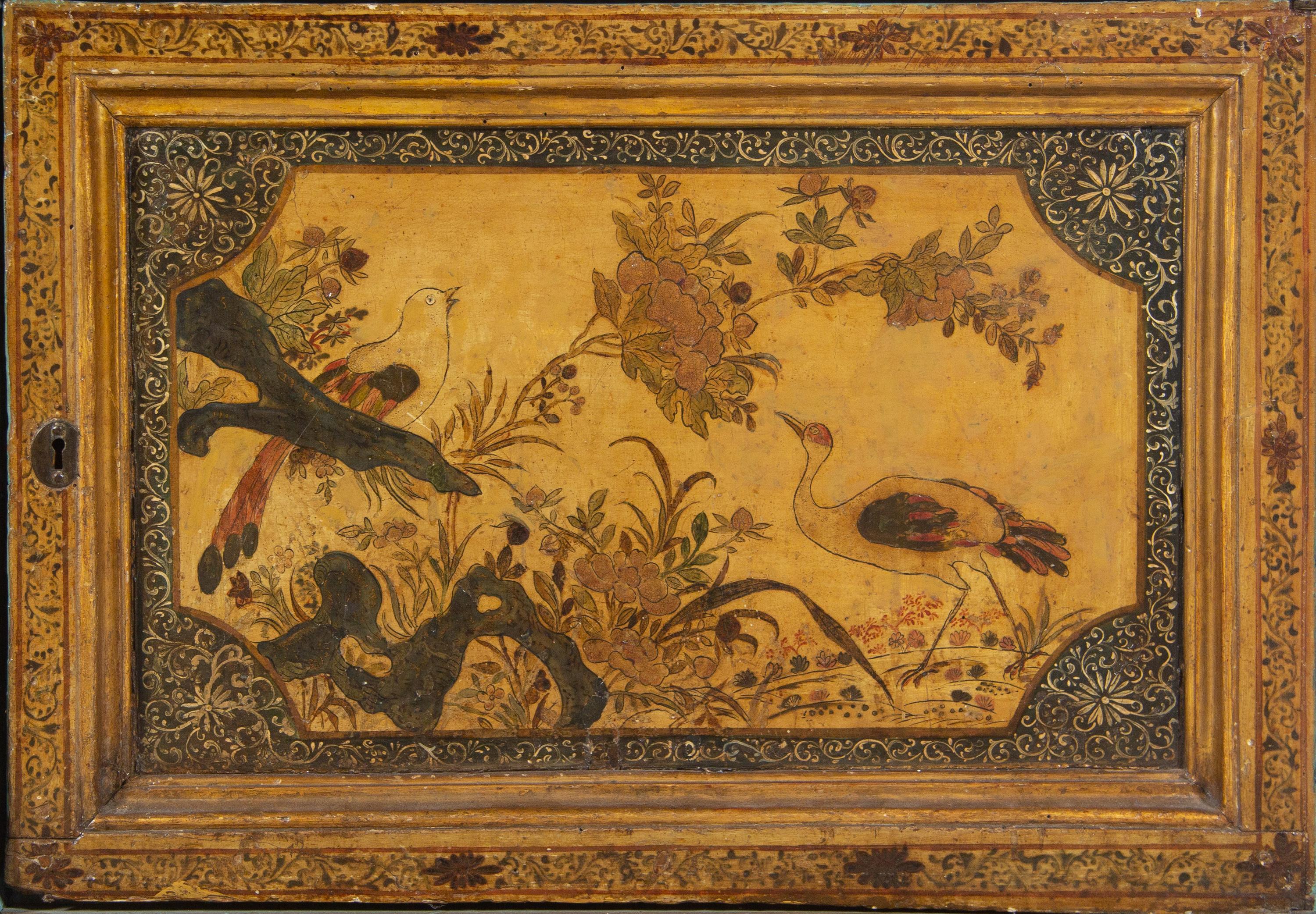 A Pair of Continental Chinoiserie Decorated Corner Cabinets