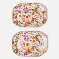 A pair of Chinese export porcelain "Pseudo Tobacco Leaf" octagonal trays 外銷瓷八方“煙草葉”瓷盤一對 Late 18th to early 19th century ???????????