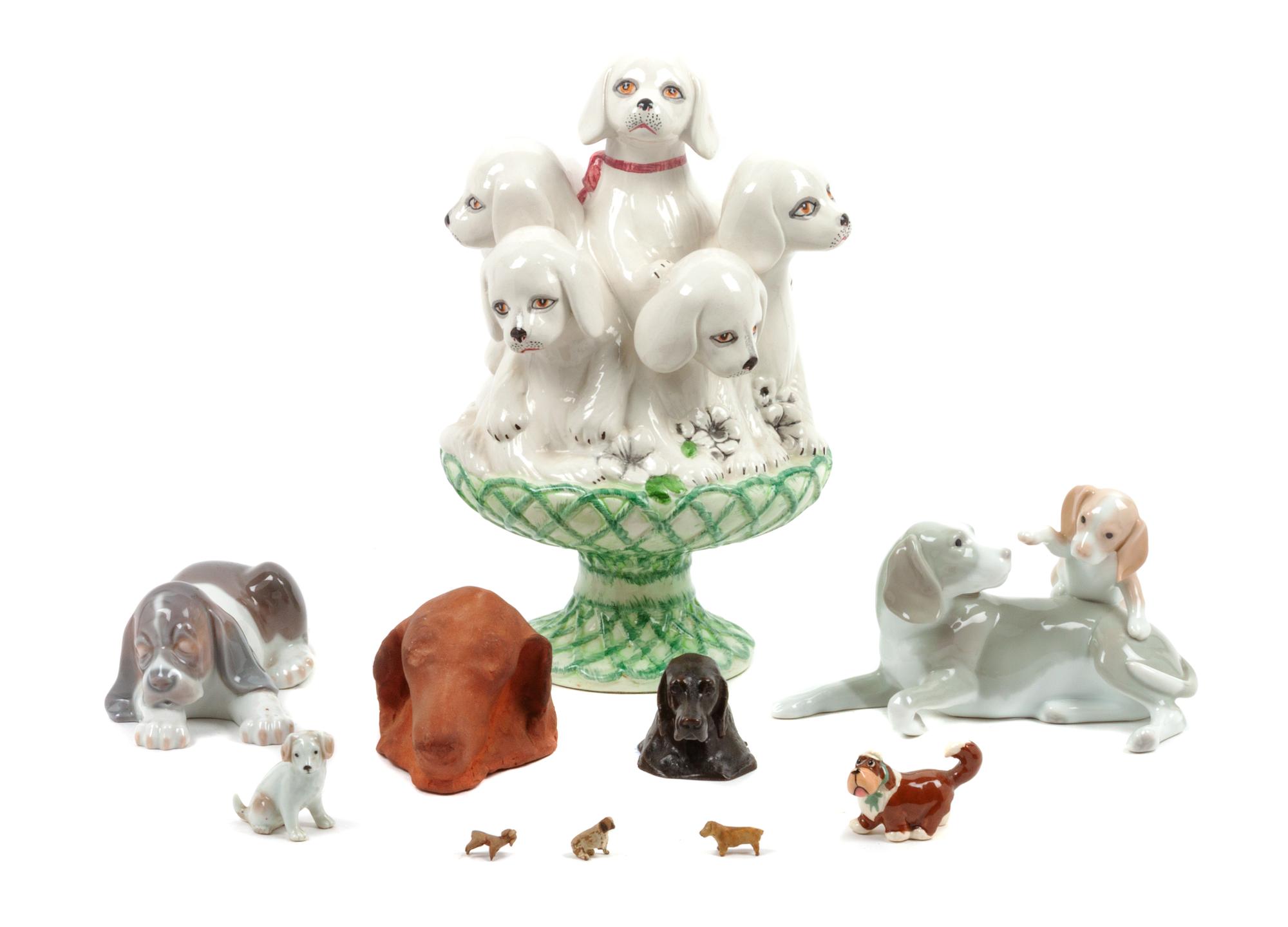 A Group of Eleven Hound Figures and Articles Height of tallest 11 inches.