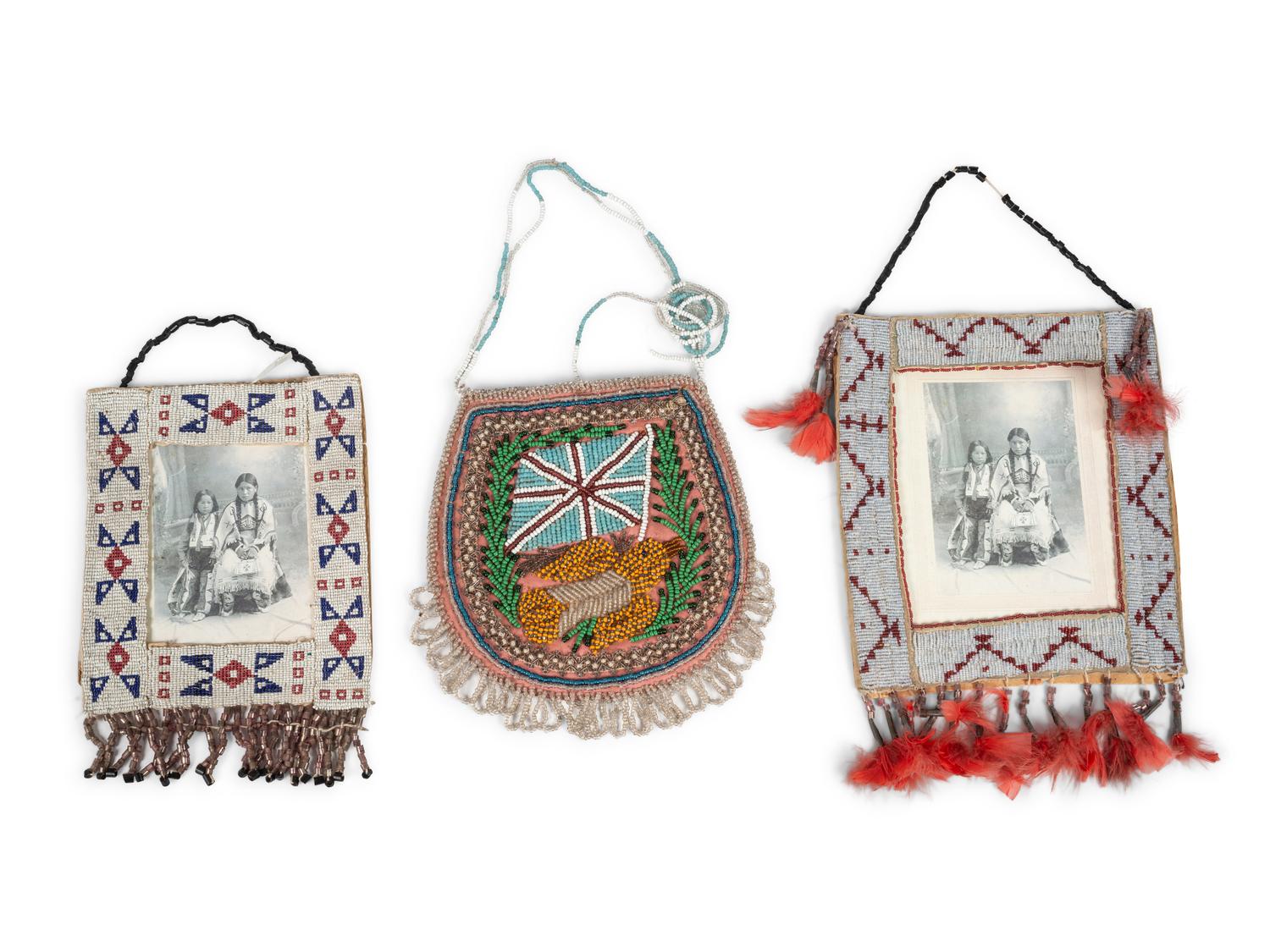 Sioux Beaded Picture Frames AND Large Haudenosaunee Beaded Purse