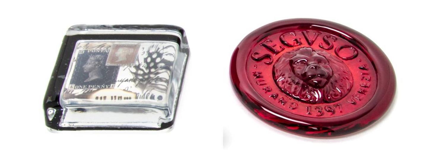 Two Glass Paperweights Diameter of larger 3 3/4 inches.