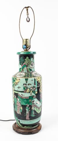 A Famille Verte Porcelain Vase Height overall 33 inches. — EARLY 20TH CENTURY