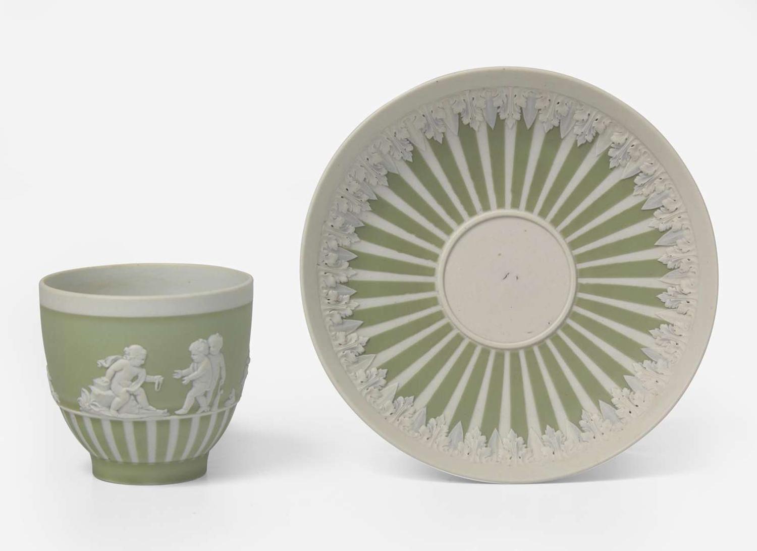 A Wedgwood Green Dip Jasperware Cup and Saucer