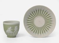 A Wedgwood Green Dip Jasperware Cup and Saucer