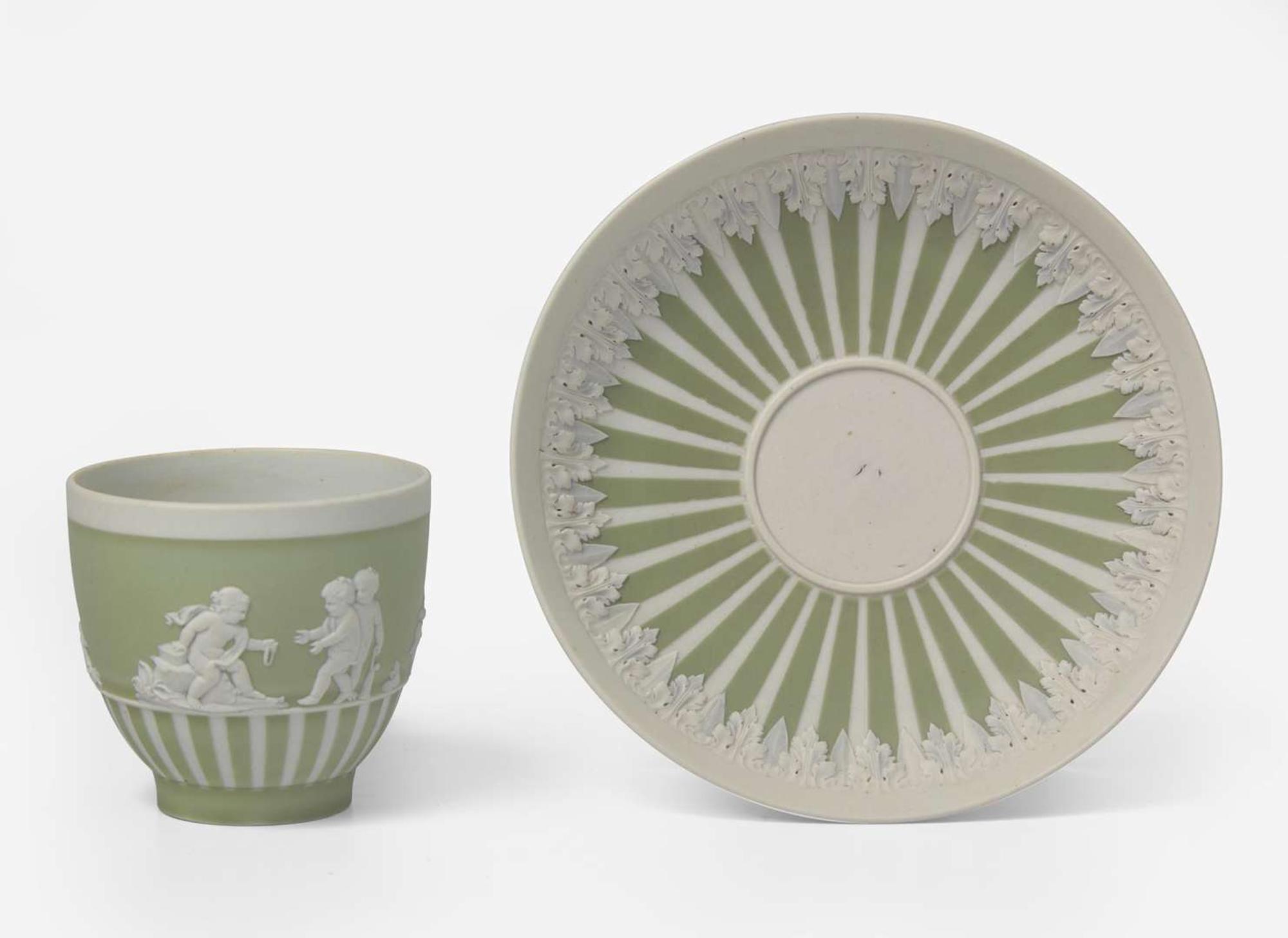 A Wedgwood Green Dip Jasperware Cup and Saucer