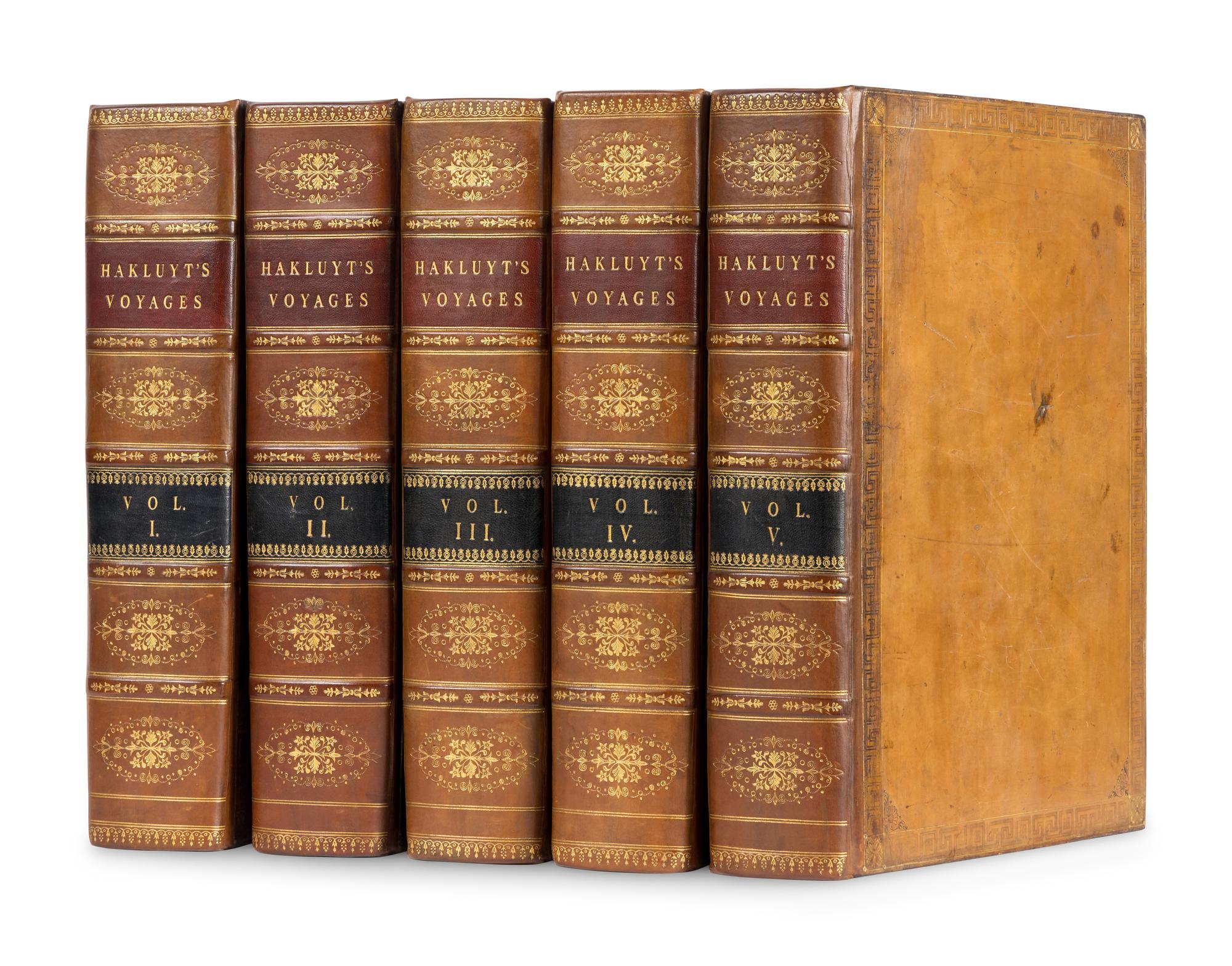 HAKLUYT, Richard (1553-1616). Hakluyt's Collection of the Early Voyages, Travels and Discoveries of the English Nation. A new edition, with additions . London: G.Woodfall for R.H.Evans [and others], 1809-1812.
