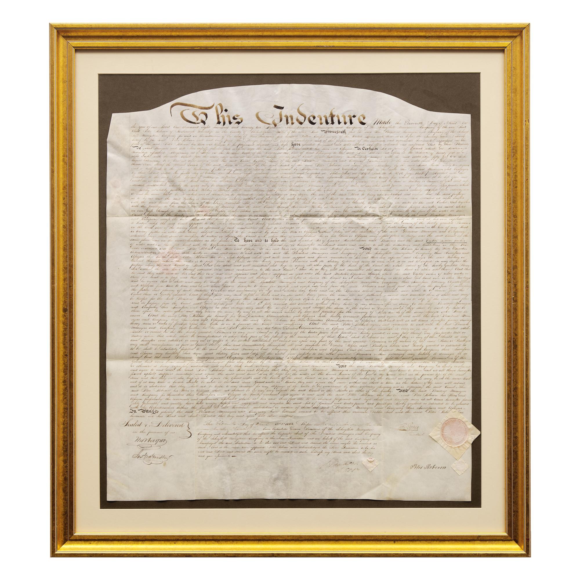 [Philadelphia] Manuscript Land Indenture Related to the Schuylkill Navigation Company