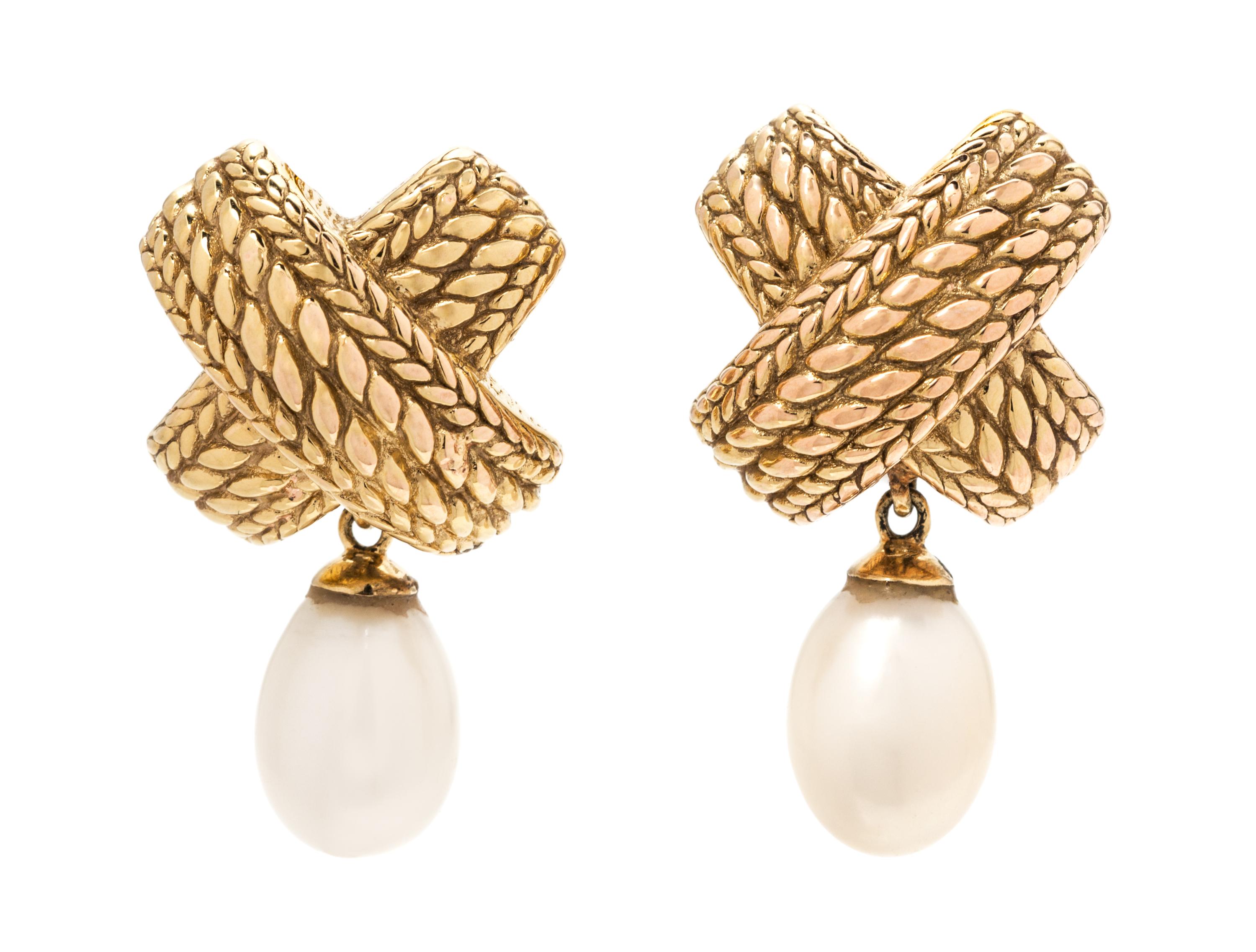 A Pair of 14 Karat Yellow Gold and Cultured Pearl Earclips, 5.00 dwts.