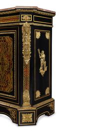 A Napoleon III Style Simulated Tortoiseshell and Brass Inlaid Marble-Top Sideboard