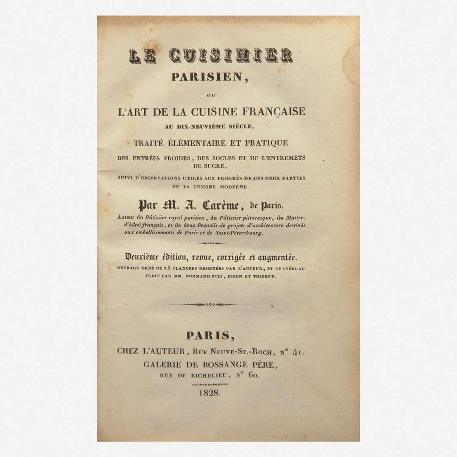 [Food & Drink] Carême, Antoine Group of 3 French Cookbooks