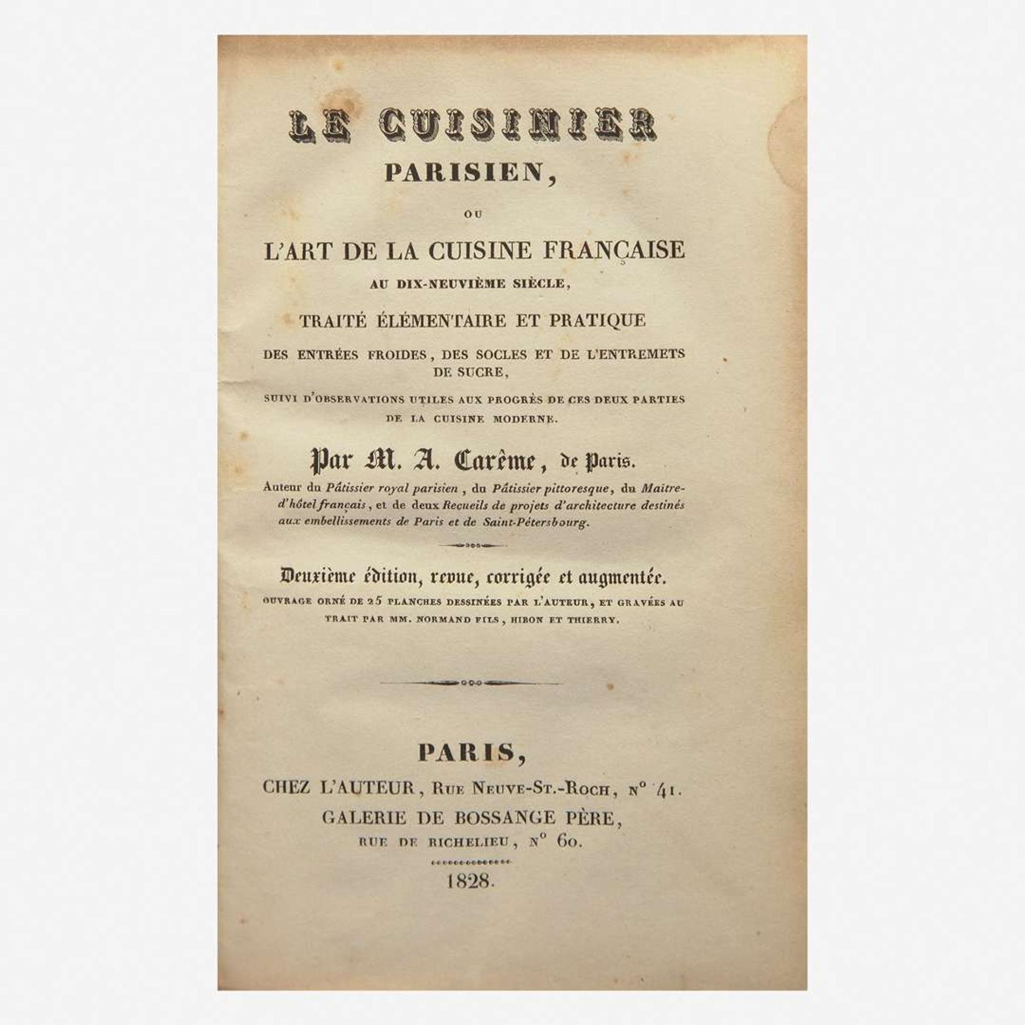 [Food & Drink] Carême, Antoine Group of 3 French Cookbooks