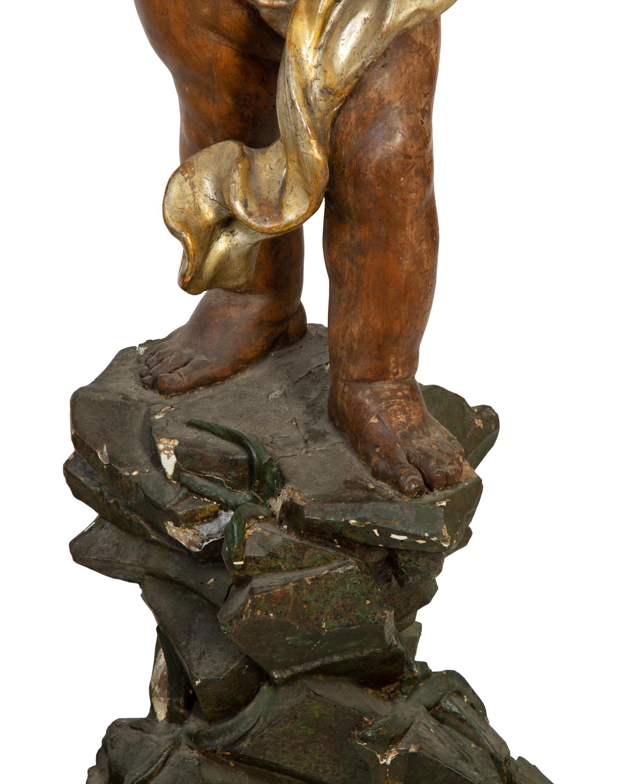 A Pair of Italian Painted and Parcel Gilt Figural Torcheres — 18TH CENTURY