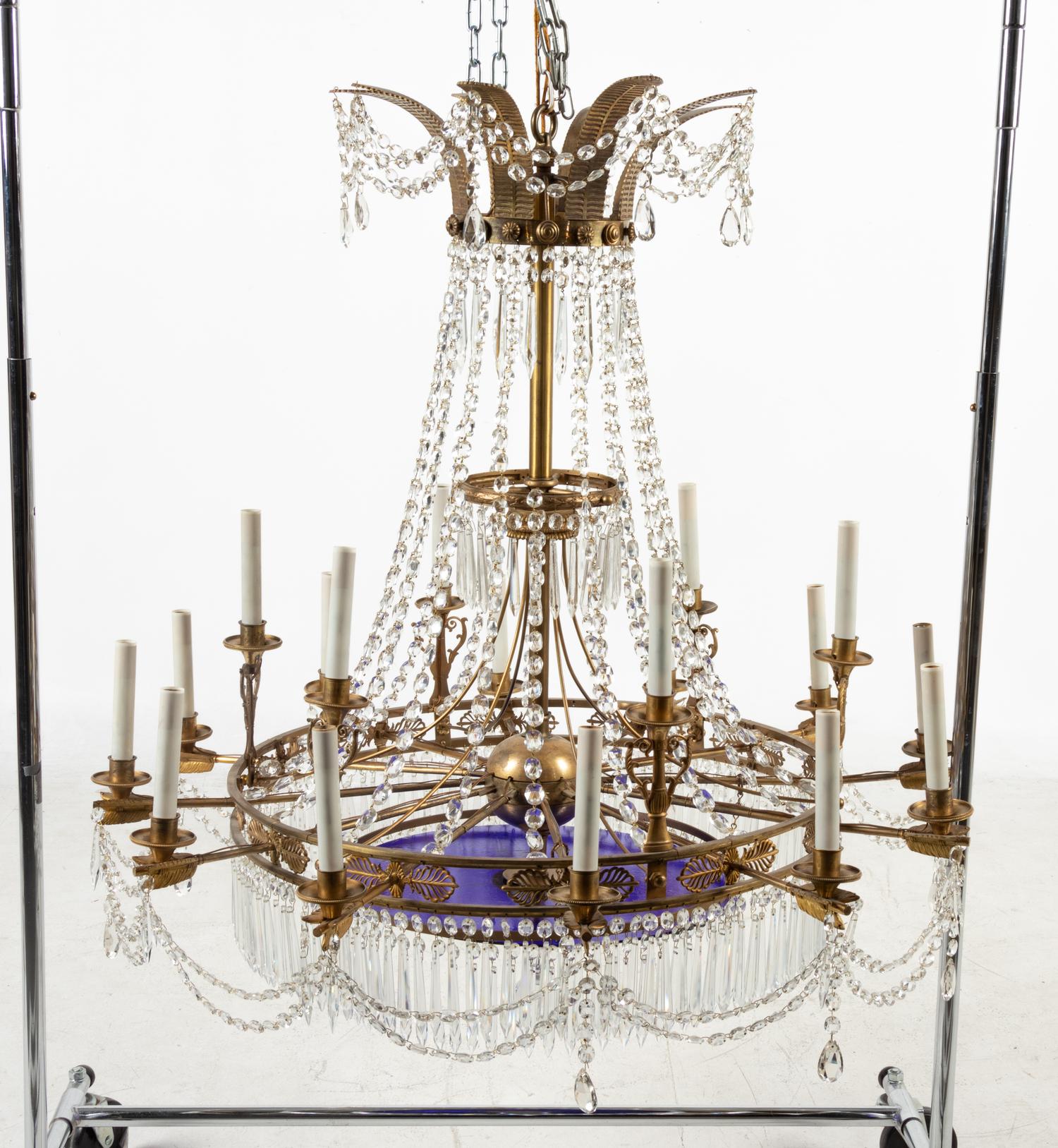 A Russian Gilt Bronze, Cobalt Blue and Clear Glass Chandelier
