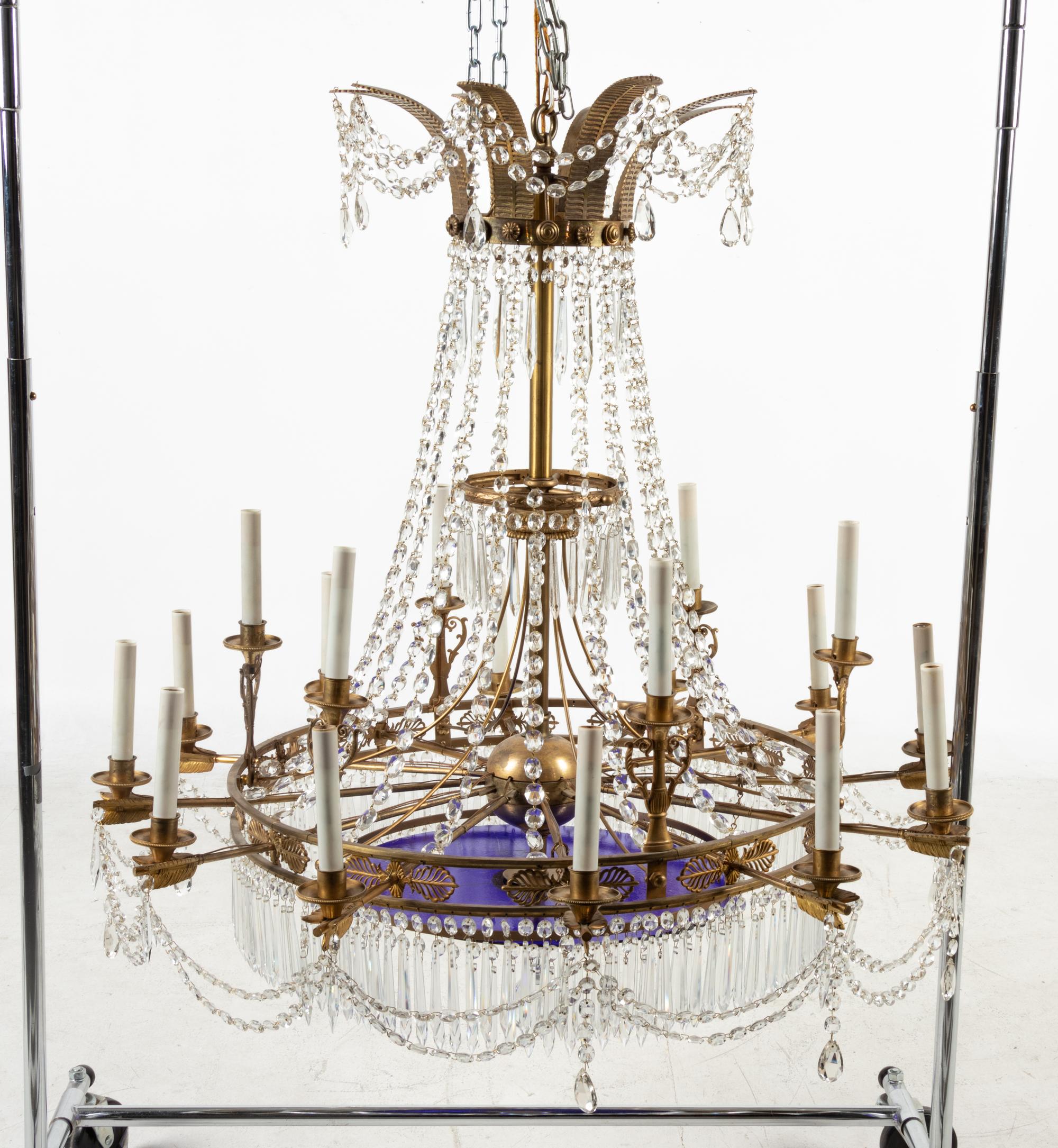 A Russian Gilt Bronze, Cobalt Blue and Clear Glass Chandelier