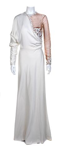 Nude and White Crepe Floorlength Dress, 2000s No size label