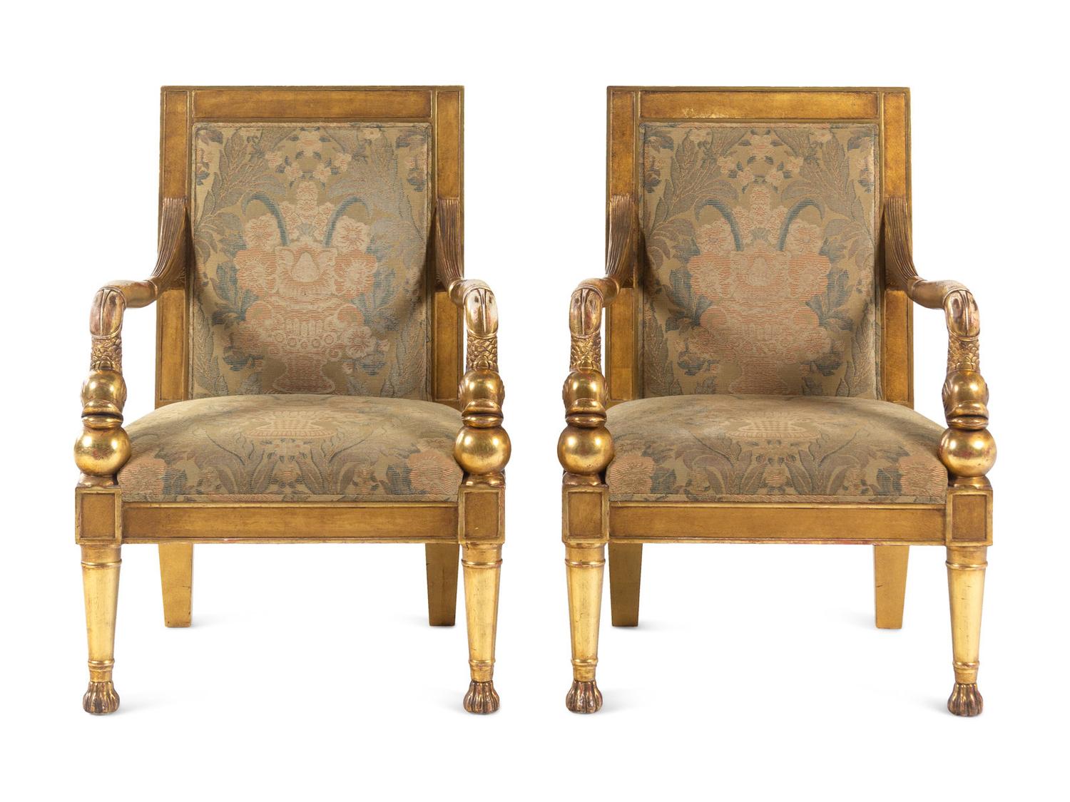 A Pair of Rose Tarlow Italian Neoclassical Style Giltwood Fauteuils