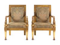 A Pair of Rose Tarlow Italian Neoclassical Style Giltwood Fauteuils