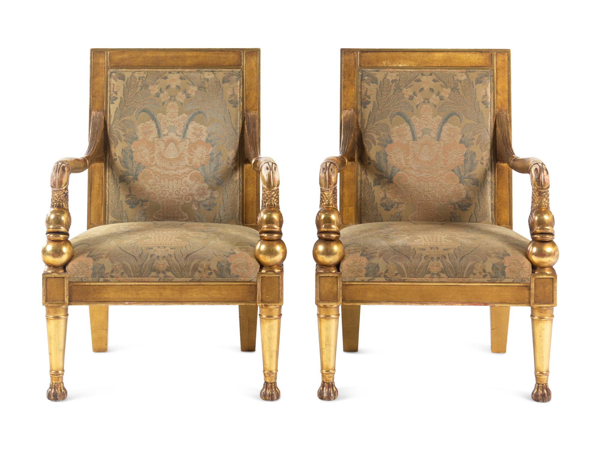 A Pair of Rose Tarlow Italian Neoclassical Style Giltwood Fauteuils