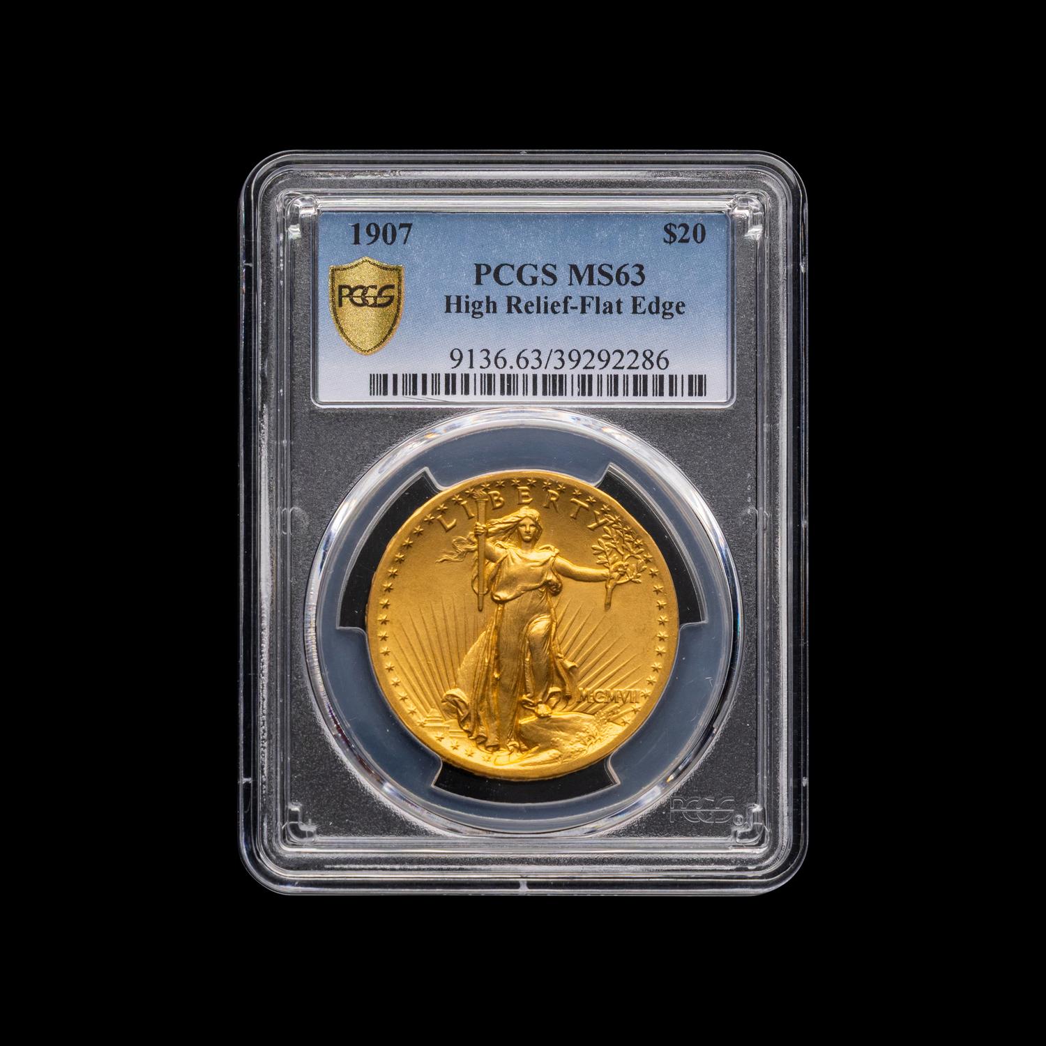 A 1907 Saint Gaudens: High Relief-Flat Edge $20 Gold Coin [PCGS MS63]