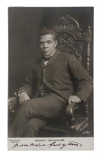 [WASHINGTON, Booker T. (1856-1915)]. Rotograph postcard. New York: The Rotograph Company, n.d., ca 1902. SIGNED BY WASHINGTON.