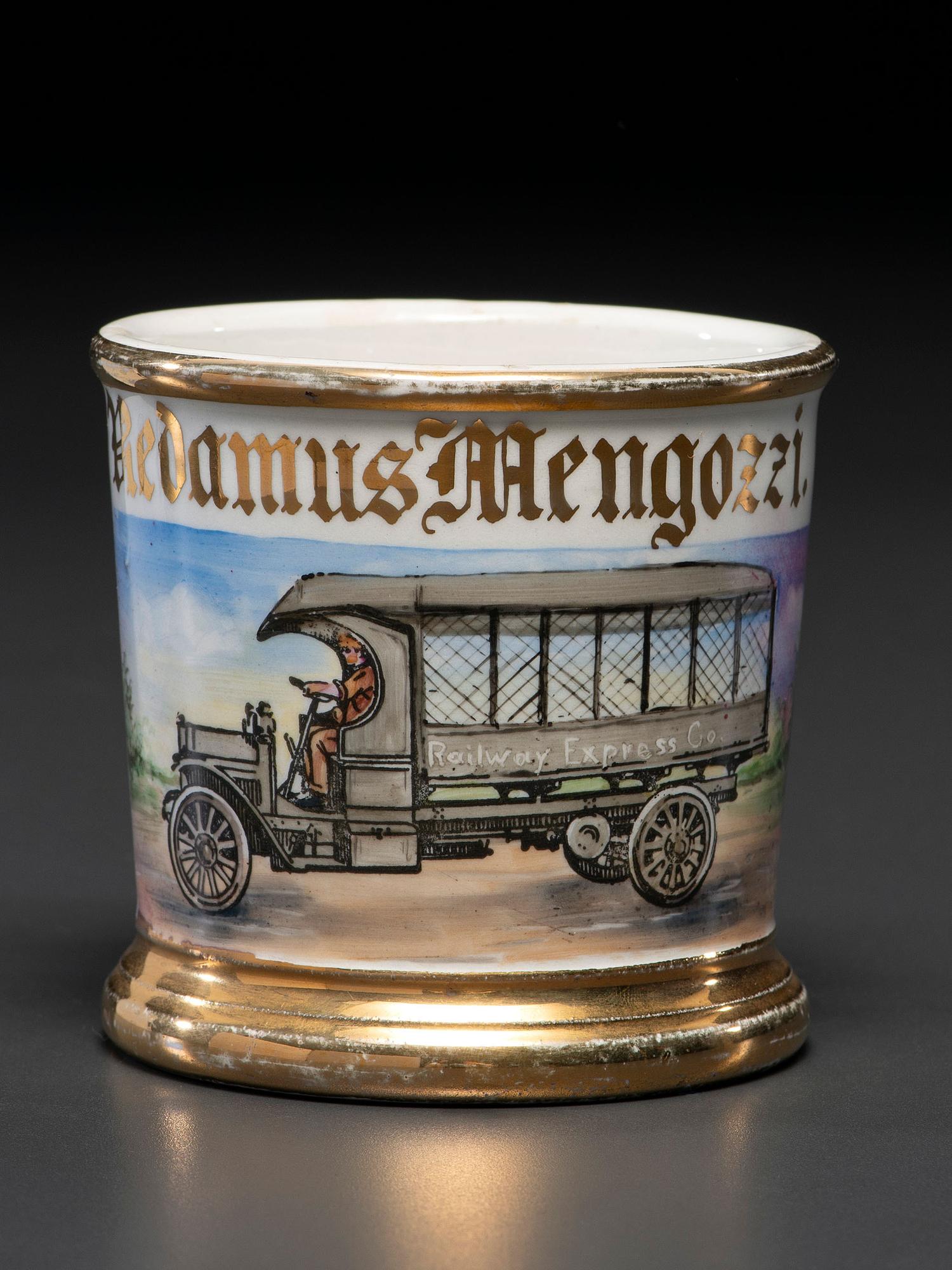 A Porcelain Occupational Shaving Mug Depicting a Railway Express Co . Truck