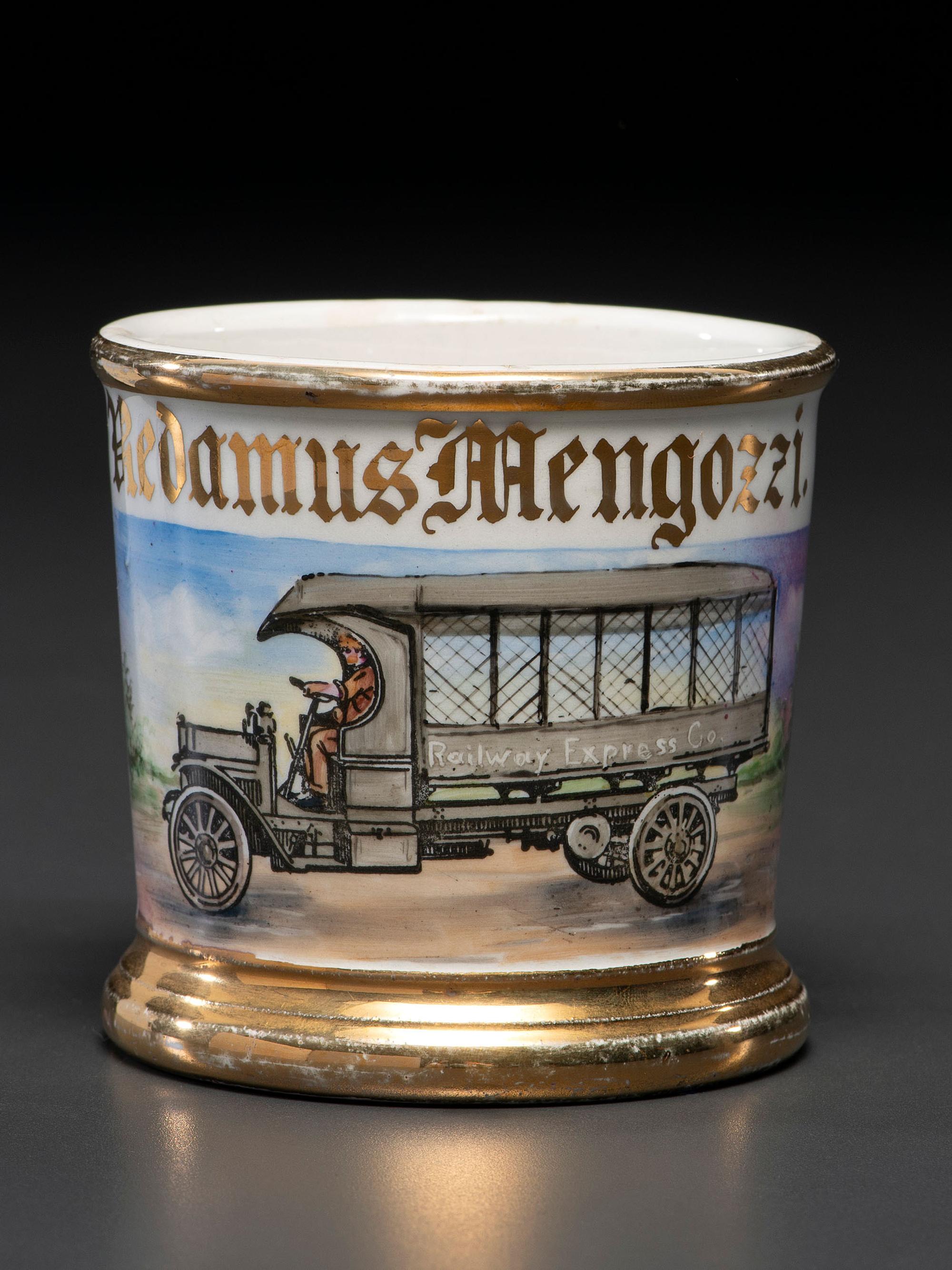 A Porcelain Occupational Shaving Mug Depicting a Railway Express Co . Truck