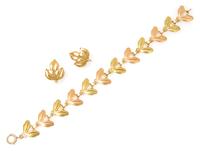 A Collection of Retro 14 Karat Yellow and Rose Gold Leaf Motif Jewelry, 15.00 dwts.