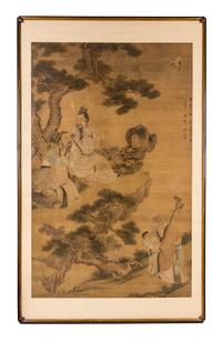 An Ink and Color Painting on Silk 58 x 37 inches (image).