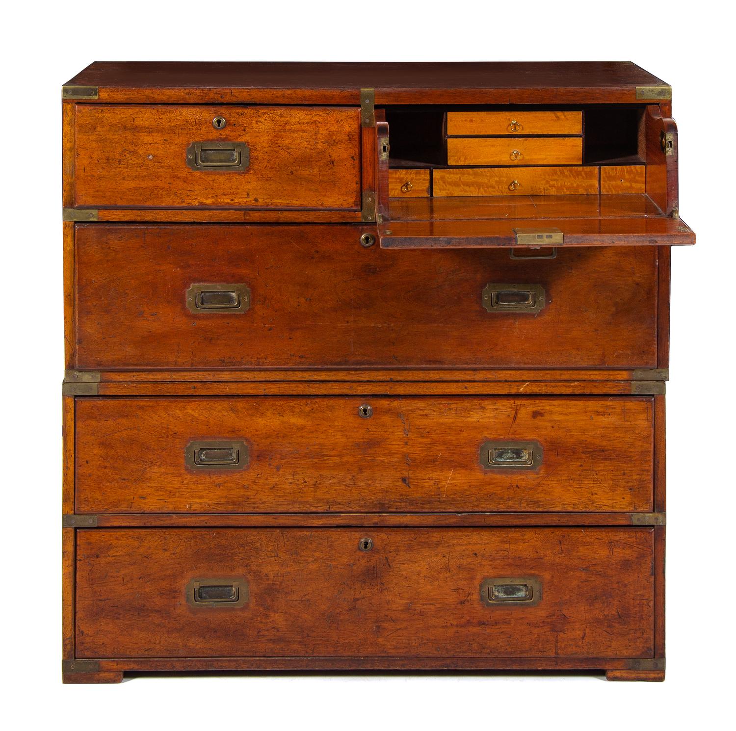 A George III Style Campaign Chest Height 39 7/8 x width 40 x depth 18 inches. — 19TH CENTURY