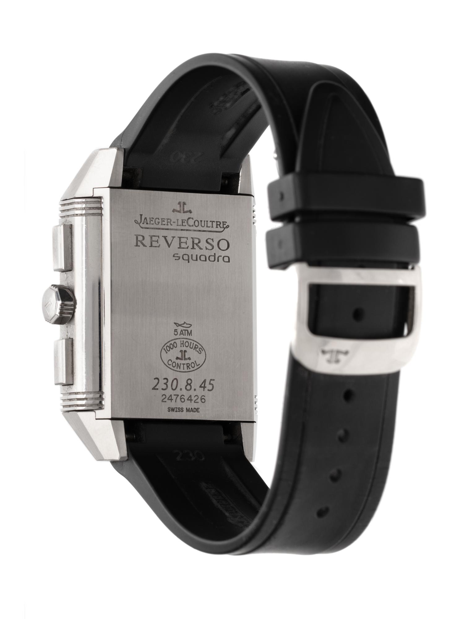 JAEGER-LeCOULTRE, STAINLESS STEEL REF. 230.8.45 'REVERSO SQUADRA' CHRONOGRAPH GMT WRISTWATCH