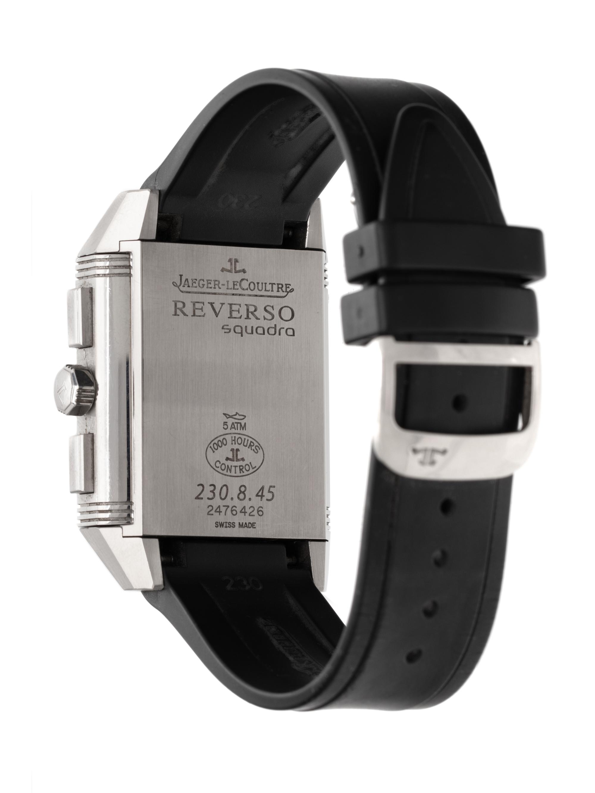 JAEGER-LeCOULTRE, STAINLESS STEEL REF. 230.8.45 'REVERSO SQUADRA' CHRONOGRAPH GMT WRISTWATCH