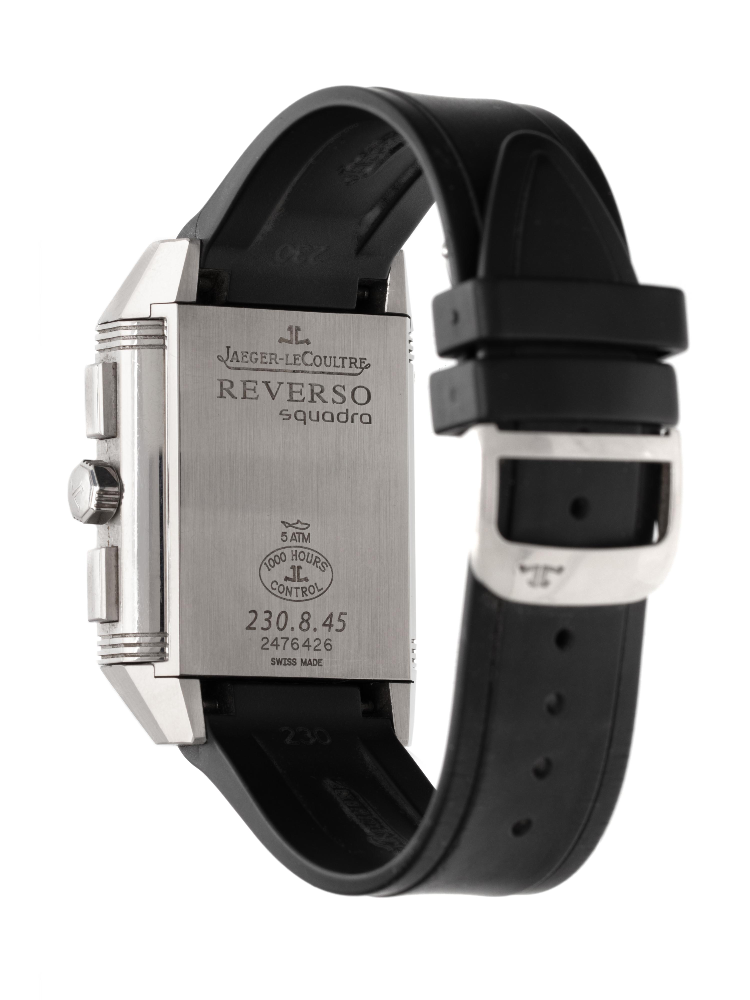 JAEGER-LeCOULTRE, STAINLESS STEEL REF. 230.8.45 'REVERSO SQUADRA' CHRONOGRAPH GMT WRISTWATCH