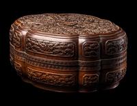 A Chinese Carved Tielimu and Lacquered Wood 'Dragon' Covered Box